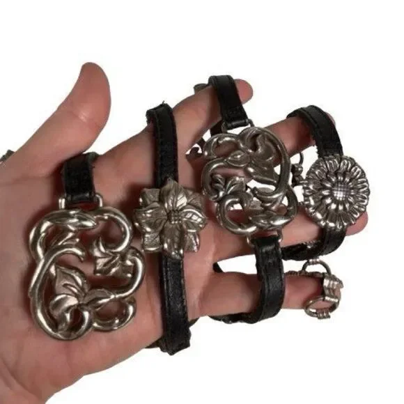 Brighton Black Leather Belt Silver Medallions Vintage 90s Brighton Black Croc Embossed Leather Belt  main image 3